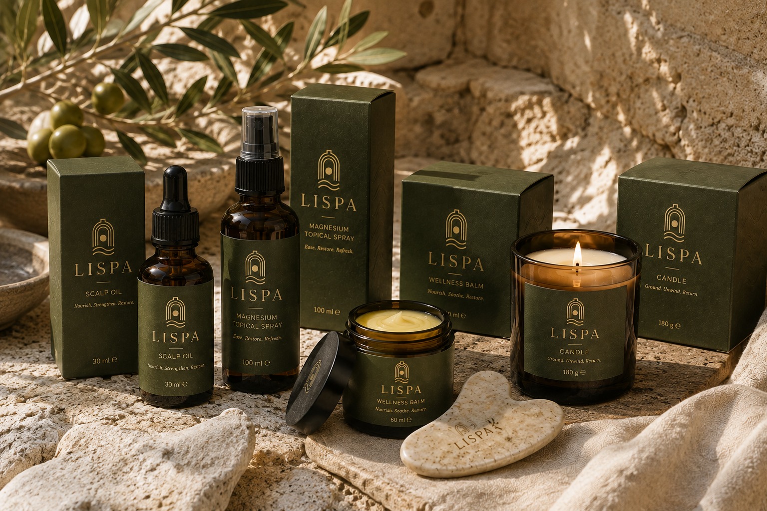 The full Lispa product collection on Maltese limestone
